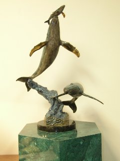 Cow Calf Escort Bronze Sculpture 1997 21 in Sculpture by Robert Wyland