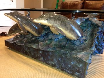 Wave Riders Bronze Table Sculpture 1992 42 in Sculpture - Robert Wyland Wave Riders Bronze Table Sculpture 1992 42 in Sculpture - Robert Wyland