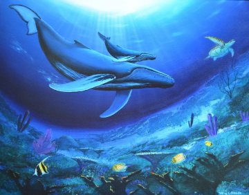 Humpback Reef 1995 30x36 Original Painting - Robert Wyland Humpback Reef 1995 30x36 Original Painting - Robert Wyland