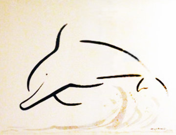 Chinese Brush - Dolphin Jump 2005 21x30 Original Painting - Robert Wyland Chinese Brush - Dolphin Jump 2005 21x30 Original Painting - Robert Wyland