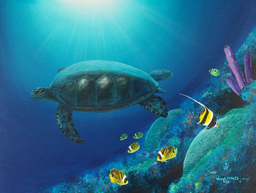 Turtle on Reef 1999 48x38 Huge Original Painting - Robert Wyland Turtle on Reef 1999 48x38 Huge Original Painting - Robert Wyland