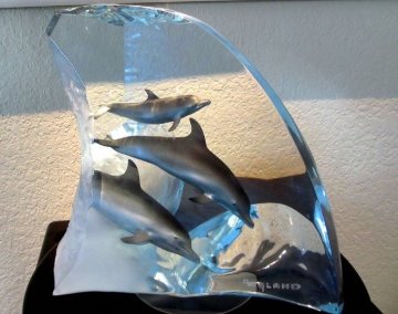 Dolphin Tribe Acrylic Sculpture AP 1998 14 in Sculpture - Robert Wyland