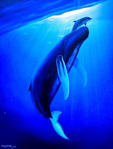 Friends of the Sea 2001 35x41 Huge - Koa Frame Original Painting by Robert Wyland