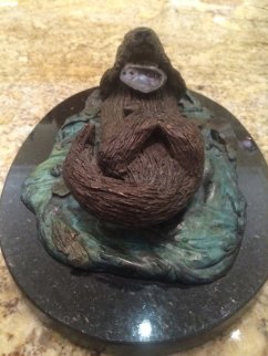 Sea Otter With Abalone Bronze Sculpture 12 in Sculpture by Robert Wyland