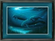 Endangered Manatees 1999 Koa Frame Limited Edition Print by Robert Wyland - 1 Endangered Manatees 1999 Koa Frame Limited Edition Print by Robert Wyland - 1