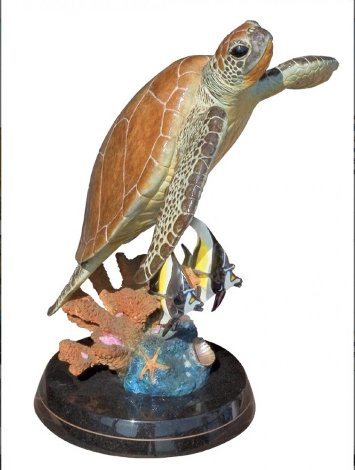 Sea Turtle Flight Bronze Sculpture AP 2002 20 in Sculpture - Robert Wyland