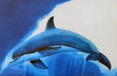 Dolphin Sea Watercolor  2011 38x31 Watercolor - Robert Wyland