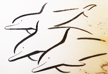 Rare Chinese Brush, Original Dolphin Painting 2009 46x38 Huge Works on Paper (not prints) - Robert Wyland Rare Chinese Brush, Original Dolphin Painting 2009 46x38 Huge Works on Paper (not prints) - Robert Wyland