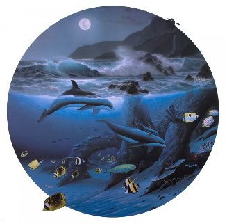Dolphin Moon 1992 Collaboration - Signed by 2 Artists Limited Edition Print - Robert Wyland