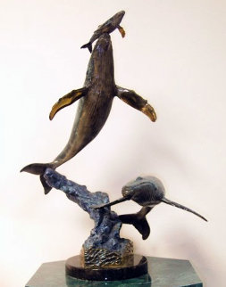 Cow Calf Escort Bronze Sculpture 1997 21 in Sculpture - Robert Wyland