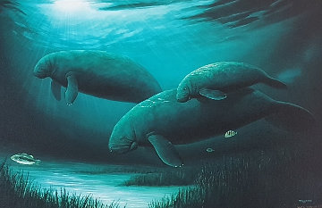 Green Manatees  1991 Limited Edition Print by Robert Wyland
