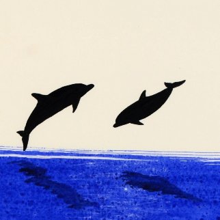 Two Dolphins Watercolor 2014 25x22 Watercolor - Robert Wyland