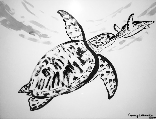 Untitled Sumi Ink Kissing Sea Turtles 2013 44x36 By Robert Wyland