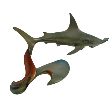 Hammerhead Shark Bronze Sculpture 1993 13 in Sculpture - Douglas Wylie