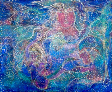 Gaia's Celestial Goddesses 1993 31x37 Original Painting - Rom Yaari