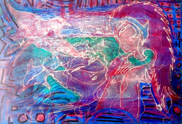 Red Gaia, Mother of Love, Fire and Rebirth 1993 56x43 - Huge Original Painting - Rom Yaari