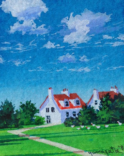 Country Cottage Watercolor 1988 10x10 Watercolor - Hiro Yamagata