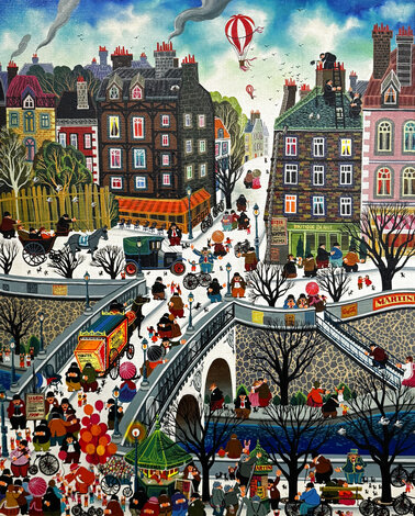 Bord de Seine 1975 29x20 Oil on Canvas - Paris, France Original Painting - Hiro Yamagata
