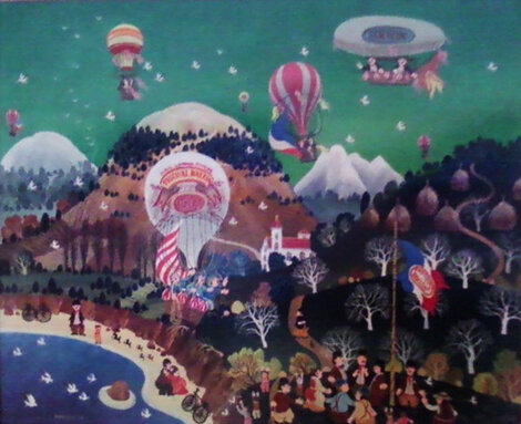 Nouvelles De Ballon 1977 21x24 - Oil on Canvas Original Painting - Hiro Yamagata