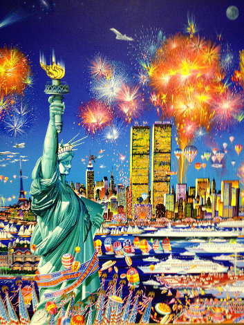 Happy Birthday Liberty U.S.A. Original 30x40 Huge - Twin Towers Original Painting - Hiro Yamagata