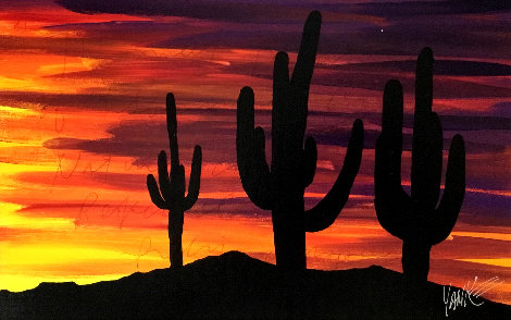 Twilight and Saguaro 2013 16x22 Original Painting - Tim Yanke