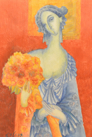 Blue in Orange 2014 10x6 Original Painting - Gevorg Yeghiazarian