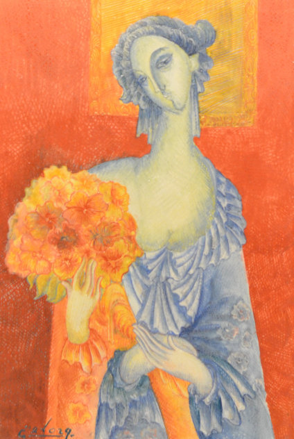 Blue in Orange 2014 10x6 Original Painting by Gevorg Yeghiazarian