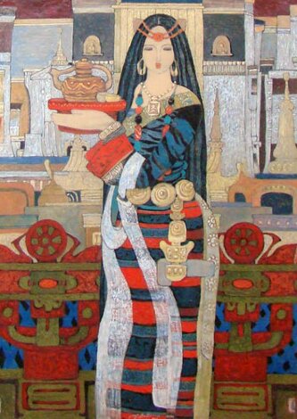 Guests from a Distance 2000 46x35 - Huge Original Painting - Chen Yongle