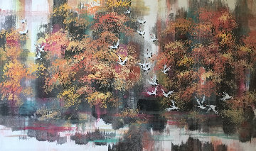 Birch Stream Romance 32x48 Super Huge Watercolor - Guo Yongqun Birch Stream Romance 32x48 Super Huge Watercolor - Guo Yongqun