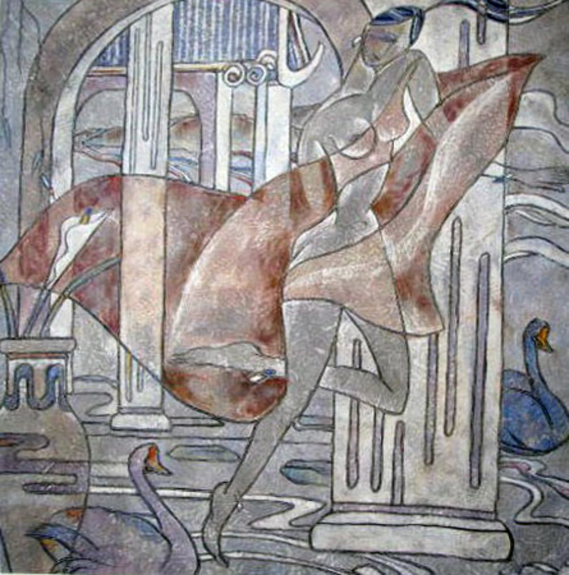 Swan Court 1988 40x40 Huge Original Painting by Yamin Young Swan Court 1988 40x40 Huge Original Painting by Yamin Young