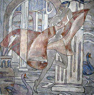 Swan Court 1988 40x40 Huge Original Painting by Yamin Young - 0 Swan Court 1988 40x40 Huge Original Painting by Yamin Young - 0
