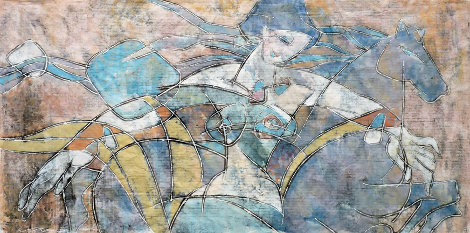 Untitled Woman And Horse 1987 33x52 Huge Original Painting - Yamin Young