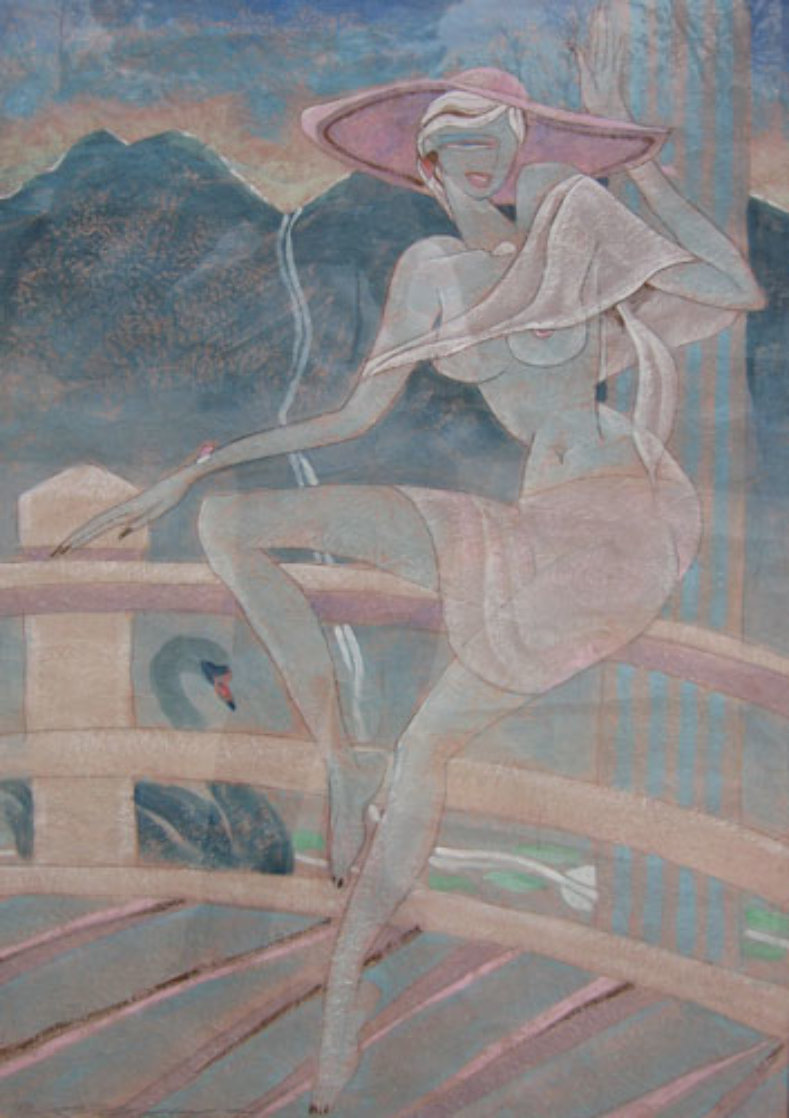 Lady in Pink Hat 1990 25x37 Original Painting by Yamin Young Lady in Pink Hat 1990 25x37 Original Painting by Yamin Young