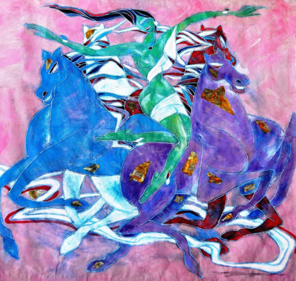 Untitled (Woman And Horses) 1988 52x52 Original Painting by Yamin Young Untitled (Woman And Horses) 1988 52x52 Original Painting by Yamin Young