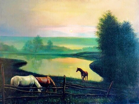 Tranquility of Evening 2001 28x36 - Oil on Canvas Original Painting - Yuriy Kuznetsov