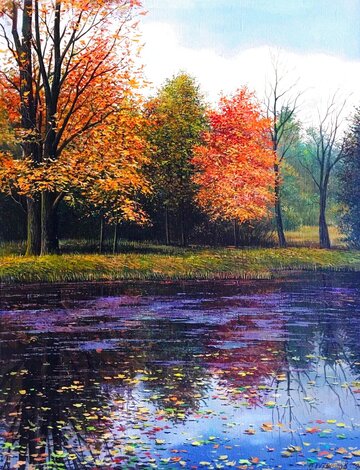 Reflections of Autumn 2001 26x22 - Oil on Canvas Original Painting - Yuriy Kuznetsov