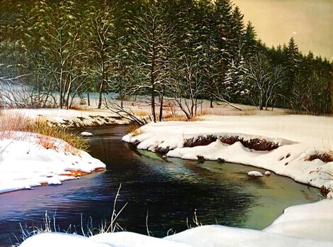 Quiet River 2001 28x36 - Oil on Canvas Original Painting - Yuriy Kuznetsov