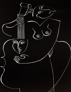 His Musical Muse 1989 70x48 Huge  Works on Paper (not prints) -  Yuroz