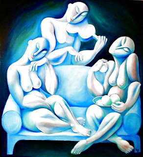 Light Blue Couch 1989 62x62 Huge Major Painting Original Painting - Yuroz Light Blue Couch 1989 62x62 Huge Major Painting Original Painting - Yuroz