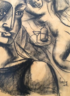 Secret Model Drawing 2005 on Wood Panel 16x13 Drawing - Yuroz Secret Model Drawing 2005 on Wood Panel 16x13 Drawing - Yuroz