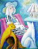 Woman with Hat and Cats 1988 41x41 Original Painting by Yuroz - 0 Woman with Hat and Cats 1988 41x41 Original Painting by Yuroz - 0