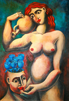 Nurturing the Garden 1999 55x45 Super Huge Original Painting - Yuroz Nurturing the Garden 1999 55x45 Super Huge Original Painting - Yuroz