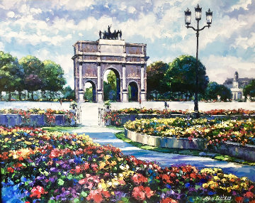 Garden of Tuileries - Paris, France - 1980 48x38 Huge Original Painting - John  Zaccheo