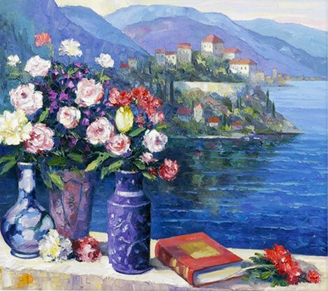 Mediterranean Scene Embellished Giclee on Canvas Limited Edition Print - John Zaccheo