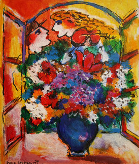 Untitled Flowers With Violin Flute Eiffel Tower 13x11 By Zamy
