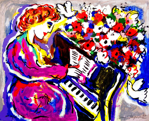 Woman Playing Piano HS Limited Edition Print by Zamy Steynovitz