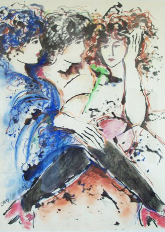 Three Women Together 1985 33x27 HS Original Painting - Zamy Steynovitz