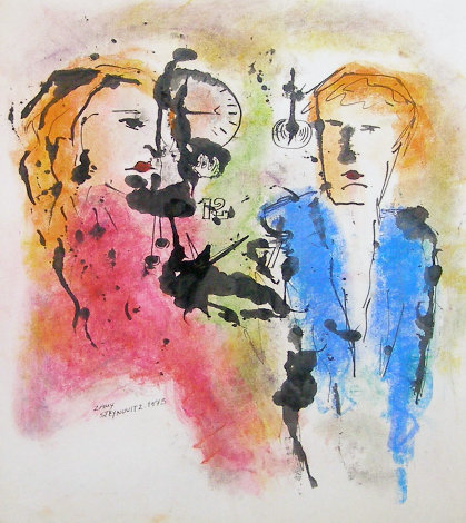 Untitled Man and Woman Portrait 1973 32x28 Original Painting - Zamy Steynovitz
