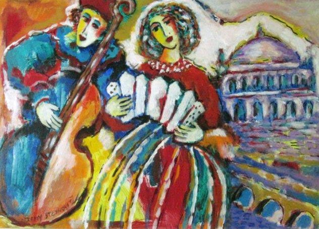 Musicians Near An Aqueduct 29x22 Original Painting by Zamy Steynovitz