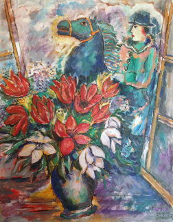 Blue Horse Ride 1983 30x24 Original Painting - Zamy Steynovitz Blue Horse Ride 1983 30x24 Original Painting - Zamy Steynovitz